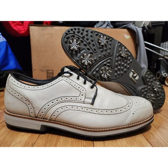 FOOTJOY FJ City 56435 Beige Golf Shoes Leather Men 11 M Waterproof Sports Spikes - Picture 1 of 10